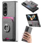 For Samsung Galaxy Z Fold4 5G Twill Fabric Card Bag Ring Magnetic Back Phone Case(Gray)