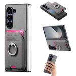 For Samsung Galaxy Z Fold6 5G Twill Fabric Card Bag Ring Magnetic Back Phone Case(Gray)