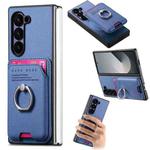For Samsung Galaxy Z Fold6 5G Twill Fabric Card Bag Ring Magnetic Back Phone Case(Blue)