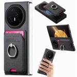 For Honor Magic V3 Twill Fabric Card Bag Ring Magnetic Back Phone Case(Black)
