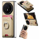 For Honor Magic V3 Twill Fabric Card Bag Ring Magnetic Back Phone Case(Khaki)