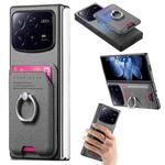 For Xiaomi Mix Fold 4 Twill Fabric Card Bag Ring Magnetic Back Phone Case(Gray)