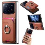 For Xiaomi Mix Fold 4 Twill Fabric Card Bag Ring Magnetic Back Phone Case(Brown)