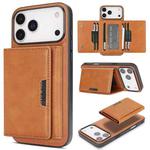 For iPhone 17 Pro Max Kalebol Strong Magnetic MagSafe Tri-Fold Wallet Leather Phone Case(Brown)