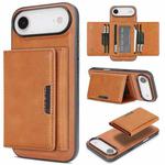 For iPhone 17 Air Kalebol Strong Magnetic MagSafe Tri-Fold Wallet Leather Phone Case(Brown)