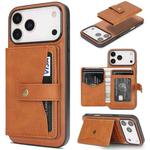 For iPhone 17 Pro Max Kalebol Magnetic Button Card Bag MagSafe Ring Leather Phone Case(Brown)