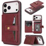 For iPhone 17 Pro Max Kalebol Magnetic Button Card Bag MagSafe Ring Leather Phone Case(Red)