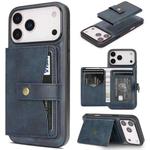 For iPhone 17 Pro Max Kalebol Magnetic Button Card Bag MagSafe Ring Leather Phone Case(Blue)