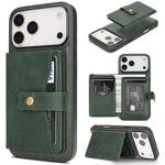 For iPhone 17 Pro Max Kalebol Magnetic Button Card Bag MagSafe Ring Leather Phone Case(Green)