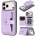 For iPhone 17 Pro Max Kalebol Magnetic Button Card Bag MagSafe Ring Leather Phone Case(Purple)