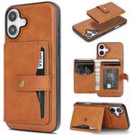 For iPhone 17 Kalebol Magnetic Button Card Bag MagSafe Ring Leather Phone Case(Brown)