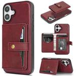 For iPhone 17 Kalebol Magnetic Button Card Bag MagSafe Ring Leather Phone Case(Red)