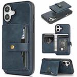 For iPhone 17 Kalebol Magnetic Button Card Bag MagSafe Ring Leather Phone Case(Blue)