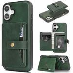 For iPhone 17 Kalebol Magnetic Button Card Bag MagSafe Ring Leather Phone Case(Green)