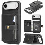 For iPhone 17 Air Kalebol Magnetic Button Card Bag MagSafe Ring Leather Phone Case(Black)