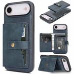 For iPhone 17 Air Kalebol Magnetic Button Card Bag MagSafe Ring Leather Phone Case(Blue)
