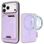 For iPhone 17 Pro Max Kalebol Slim MagSafe Ring Magnetic Card Bag Leather Phone Case(Purple)