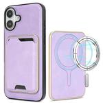 For iPhone 17 Kalebol Slim MagSafe Ring Magnetic Card Bag Leather Phone Case(Purple)