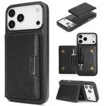 For iPhone 17 Pro Max Kalebol Strong MagSafe Magnetic Two-Fold Card Bag Leather Phone Case(Black)