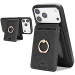 For iPhone 17 Pro Max Kalebol Strong MagSafe Ring Magnetic Card Bag Holder Leather Phone Case(Black)