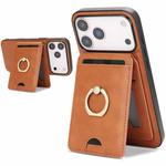 For iPhone 17 Pro Max Kalebol Strong MagSafe Ring Magnetic Card Bag Holder Leather Phone Case(Brown)