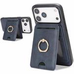 For iPhone 17 Pro Max Kalebol Strong MagSafe Ring Magnetic Card Bag Holder Leather Phone Case(Blue)