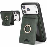 For iPhone 17 Pro Max Kalebol Strong MagSafe Ring Magnetic Card Bag Holder Leather Phone Case(Green)