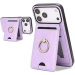 For iPhone 17 Pro Max Kalebol Strong MagSafe Ring Magnetic Card Bag Holder Leather Phone Case(Purple)