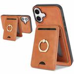 For iPhone 17 Kalebol Strong MagSafe Ring Magnetic Card Bag Holder Leather Phone Case(Brown)