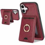 For iPhone 17 Kalebol Strong MagSafe Ring Magnetic Card Bag Holder Leather Phone Case(Red)