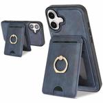 For iPhone 17 Kalebol Strong MagSafe Ring Magnetic Card Bag Holder Leather Phone Case(Blue)