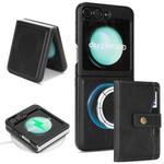 For Samsung Galaxy Z Flip6 Kalebol Magnetic Button Card Bag MagSafe Ring Leather Phone Case(Black)