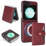 For Samsung Galaxy Z Flip6 Kalebol Magnetic Button Card Bag MagSafe Ring Leather Phone Case(Red)