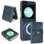 For Samsung Galaxy Z Flip6 Kalebol Magnetic Button Card Bag MagSafe Ring Leather Phone Case(Blue)