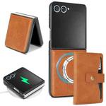 For Samsung Galaxy Z Flip7 Kalebol Magnetic Button Card Bag MagSafe Ring Leather Phone Case(Brown)