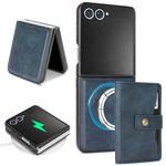 For Samsung Galaxy Z Flip7 Kalebol Magnetic Button Card Bag MagSafe Ring Leather Phone Case(Blue)