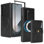 For Samsung Galaxy Z Fold6 Kalebol Magnetic Button Card Bag MagSafe Ring Leather Phone Case(Black)