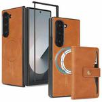 For Samsung Galaxy Z Fold6 Kalebol Magnetic Button Card Bag MagSafe Ring Leather Phone Case(Brown)