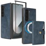 For Samsung Galaxy Z Fold6 Kalebol Magnetic Button Card Bag MagSafe Ring Leather Phone Case(Blue)