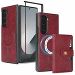 For Samsung Galaxy Z Fold7 Kalebol Magnetic Button Card Bag MagSafe Ring Leather Phone Case(Red)