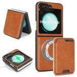 For Samsung Galaxy Z Flip6 Kalebol Slim MagSafe Ring Magnetic Card Bag Leather Phone Case(Brown)