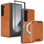 For Samsung Galaxy Z Fold6 Kalebol Slim MagSafe Ring Magnetic Card Bag Leather Phone Case(Brown)