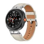 For Samsung Galaxy Watch 8 40mm / 44mm Metal Head Connector Genuine Leather Watch Band(Beige Silver)
