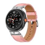 For Samsung Galaxy Watch 8 40mm / 44mm Metal Head Connector Genuine Leather Watch Band(Pink Silver)