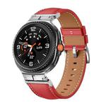 For Samsung Galaxy Watch 8 40mm / 44mm Metal Head Connector Genuine Leather Watch Band(Red Silver)