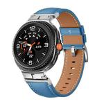 For Samsung Galaxy Watch 8 40mm / 44mm Metal Head Connector Genuine Leather Watch Band(Blue Silver)