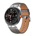 For Samsung Galaxy Watch 8 40mm / 44mm Metal Head Connector Genuine Leather Watch Band(Gray Silver)