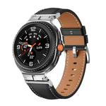 For Samsung Galaxy Watch 8 40mm / 44mm Metal Head Connector Genuine Leather Watch Band(Black Silver)