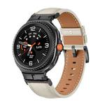 For Samsung Galaxy Watch 8 40mm / 44mm Metal Head Connector Genuine Leather Watch Band(Beige Black)