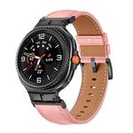 For Samsung Galaxy Watch 8 40mm / 44mm Metal Head Connector Genuine Leather Watch Band(Pink Black)